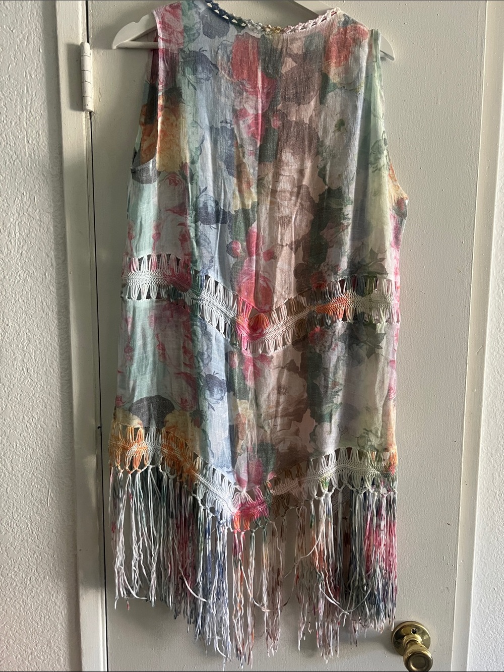 Lapis Multicolor Floral Fringe Sleeveless Kimono Boho Cottagecore - Picture 3 of 3